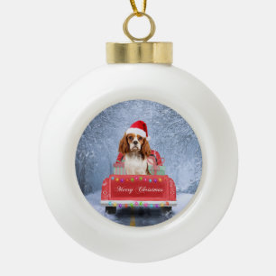 Cavalier King Charles Spaniel Dog Snow Weihnachtsf Keramik Kugel-Ornament