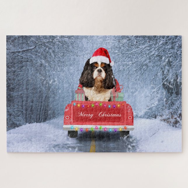 Cavalier King Charles Spaniel Dog Snow Weihnachtsf Puzzle (Horizontal)