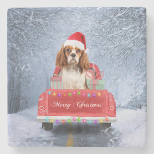 Cavalier King Charles Spaniel Dog Snow Weihnachtsf Steinuntersetzer