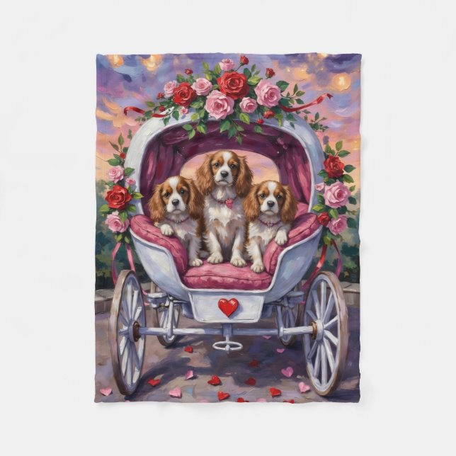 Cavalier King Charles Spaniel Dog Valentine's Day Fleecedecke (Vorderseite)