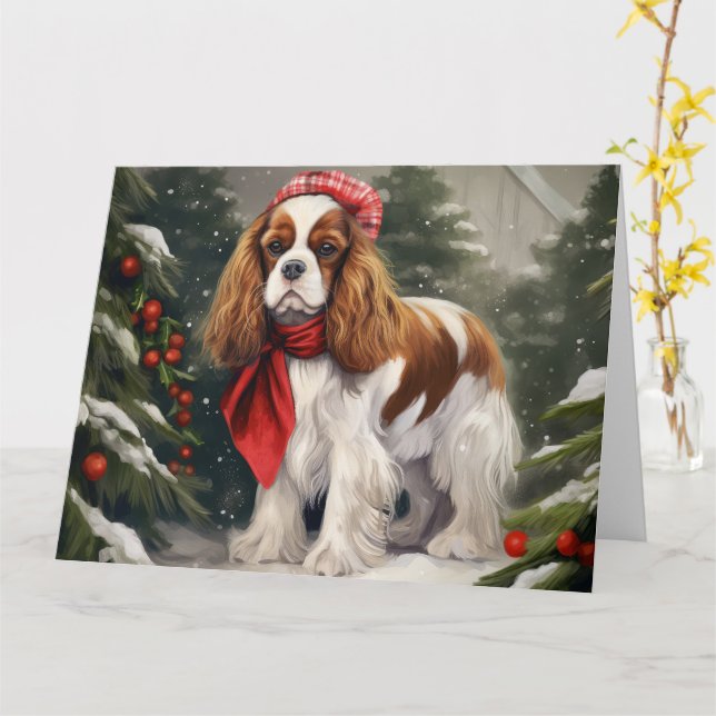 Cavalier King Charles Spaniel Dog Weihnachten Karte (Gelbe Blume)