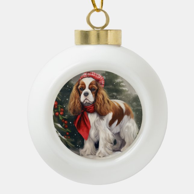 Cavalier King Charles Spaniel Dog Weihnachten Keramik Kugel-Ornament (Vorderseite)