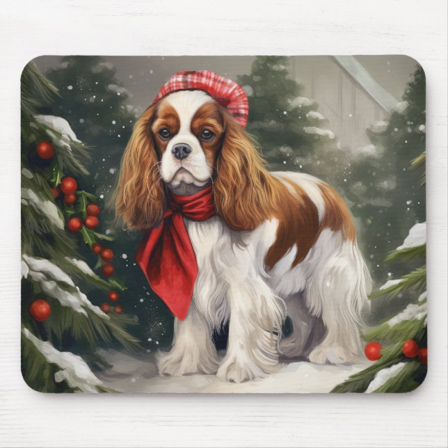 Cavalier King Charles Spaniel Dog Weihnachten Mousepad (Vorne)