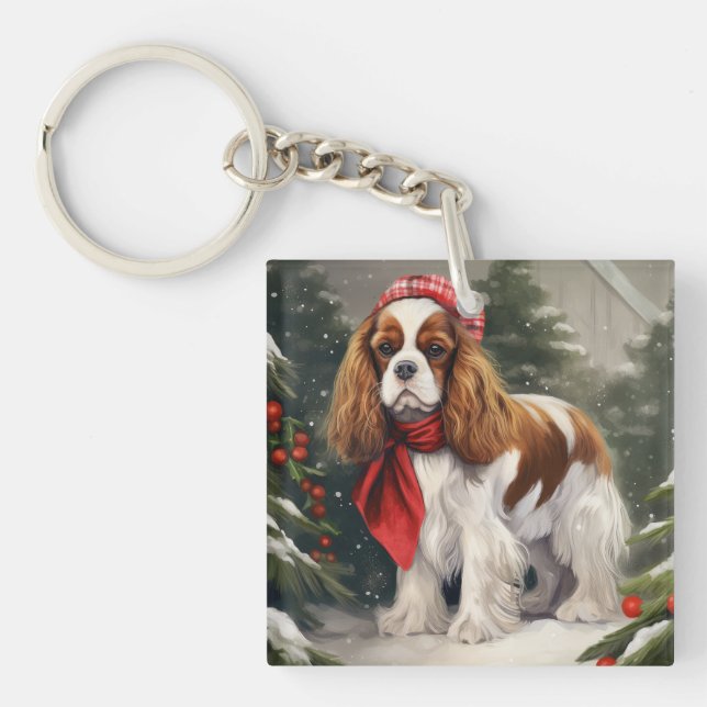 Cavalier King Charles Spaniel Dog Weihnachten Schlüsselanhänger (Vorderseite)