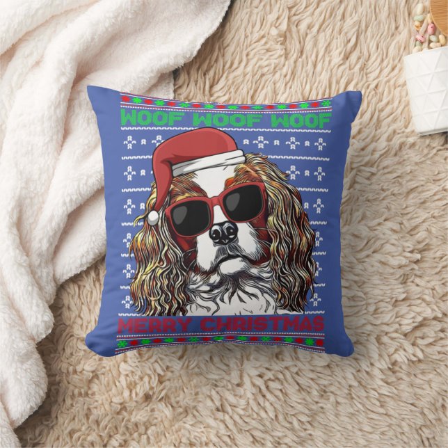Cavalier King Charles Spaniel Dog Woof Merry Chris Kissen (Decke)