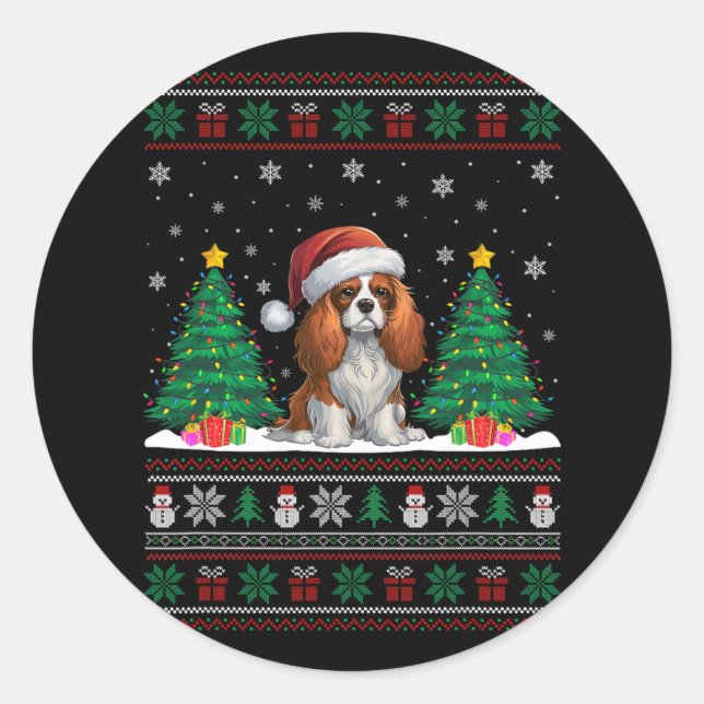 Cavalier King Charles Spaniel Dog Xmas Tree Lights Runder Aufkleber (Vorderseite)