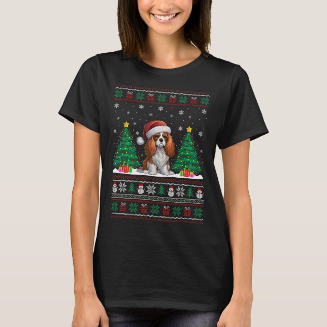 Cavalier King Charles Spaniel Dog Xmas Tree Lights T-Shirt (Vorderseite)