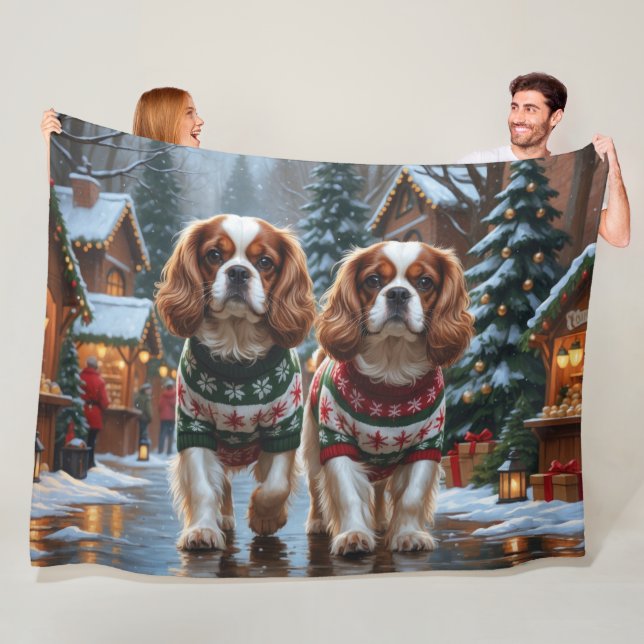 Cavalier King Charles Spaniel Dogs Christmas Snow  Fleecedecke (Beispiel)