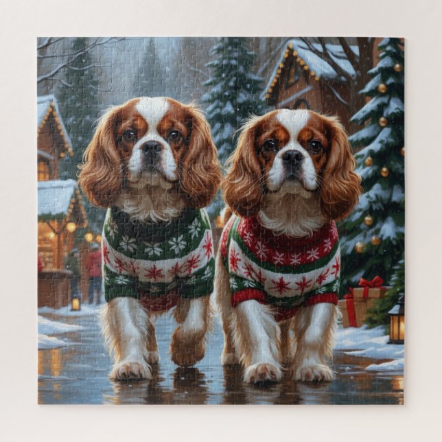 Cavalier King Charles Spaniel Dogs Christmas Snow  Puzzle (Vertikal)