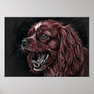 Cavalier King Charles Spaniel Dunkle Skizze Poster