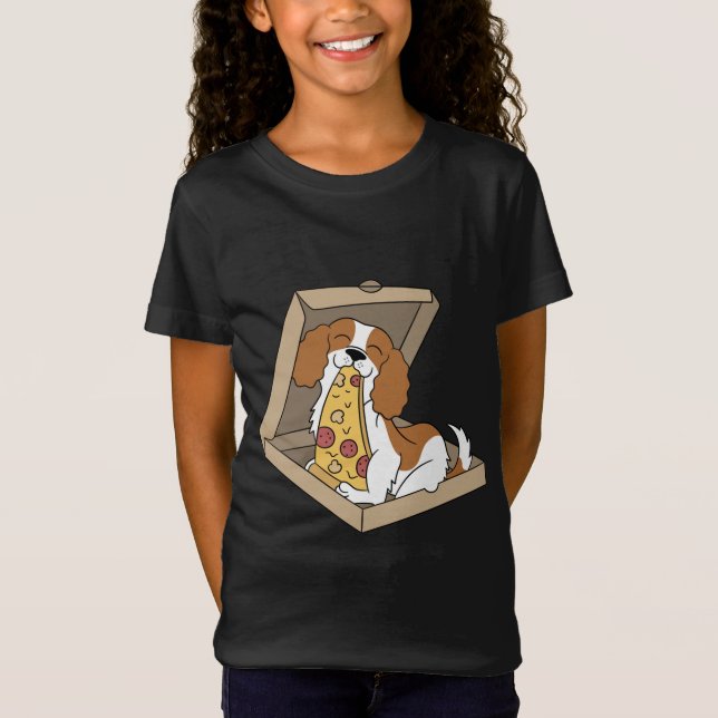 Cavalier King Charles Spaniel Eating Pizza Funny D T-Shirt (Vorderseite)