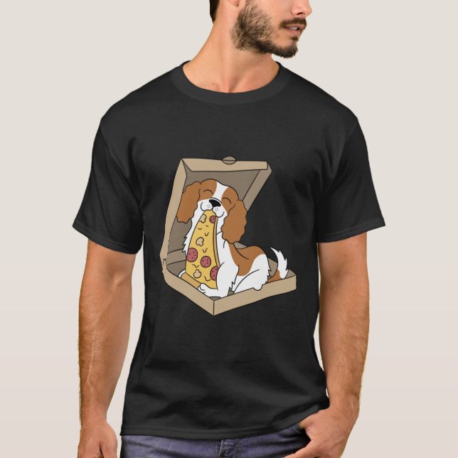 Cavalier King Charles Spaniel Eating Pizza Funny D T-Shirt (Vorderseite)