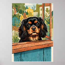 Cavalier King Charles Spaniel Fenster Vintage-Illu Poster