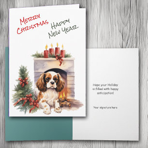 Cavalier King Charles Spaniel Fireplace Card Feiertagskarte