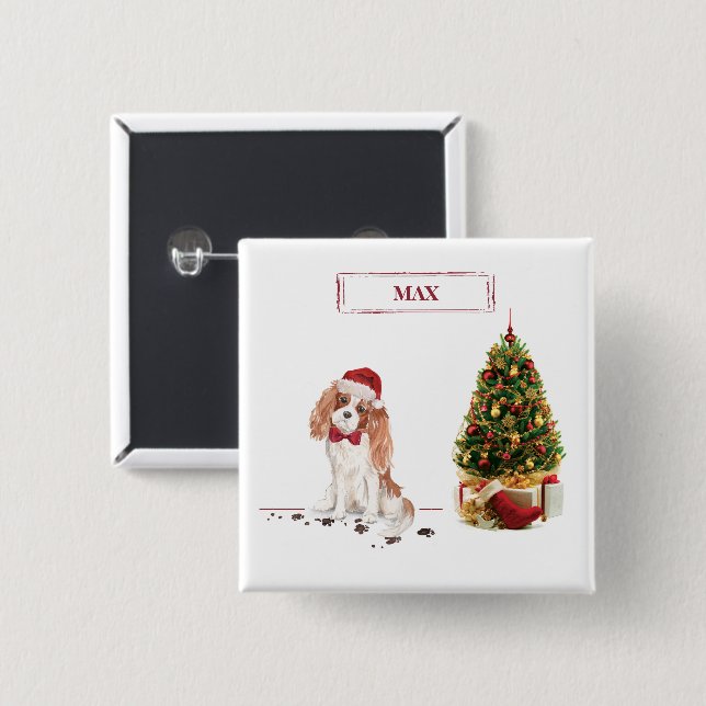 Cavalier King Charles Spaniel Funny Christmas Dog Button (Vorne & Hinten)