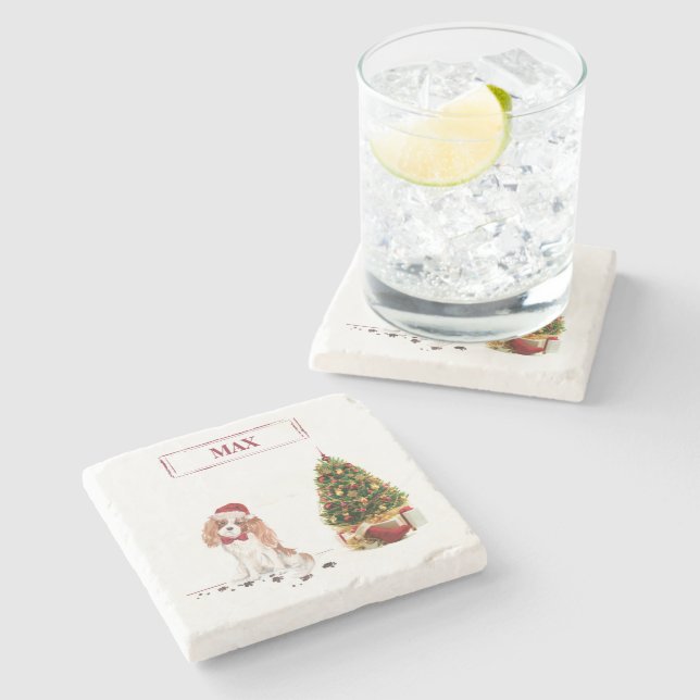 Cavalier King Charles Spaniel Funny Christmas Dog Steinuntersetzer (Seitenansicht)