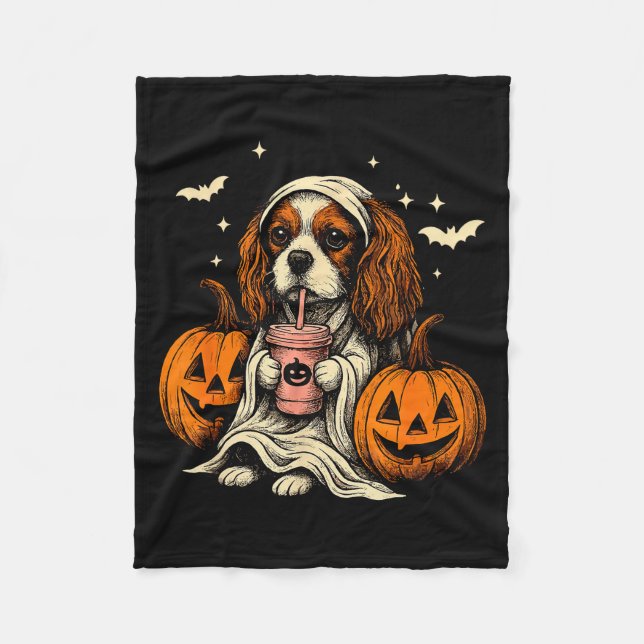 Cavalier King Charles Spaniel Ghost Halloween Cava Fleecedecke (Vorderseite)