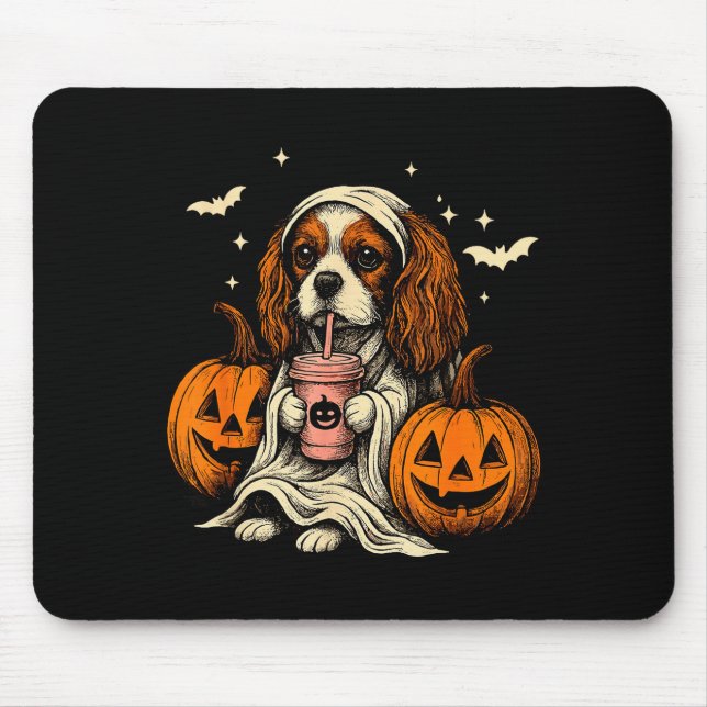 Cavalier King Charles Spaniel Ghost Halloween Cava Mousepad (Vorne)