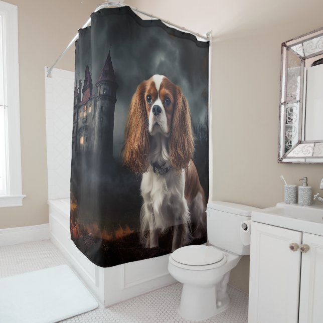 Cavalier King Charles Spaniel Halloween Beängstige Duschvorhang (Beispiel)