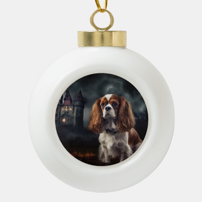 Cavalier King Charles Spaniel Halloween Beängstige Keramik Kugel-Ornament (Vorderseite)