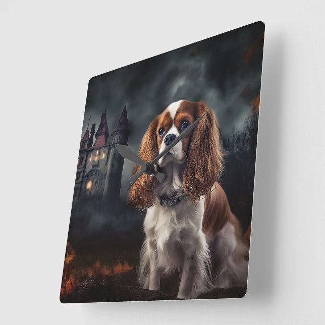 Cavalier King Charles Spaniel Halloween Beängstige Quadratische Wanduhr (Winkel)