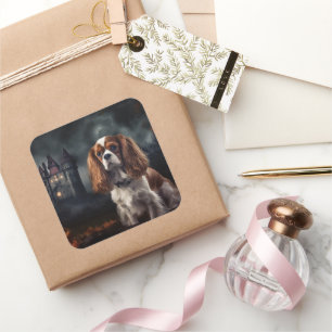 Cavalier King Charles Spaniel Halloween Beängstige Quadratischer Aufkleber