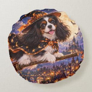 Cavalier King Charles Spaniel Halloween Hexenhund Rundes Kissen