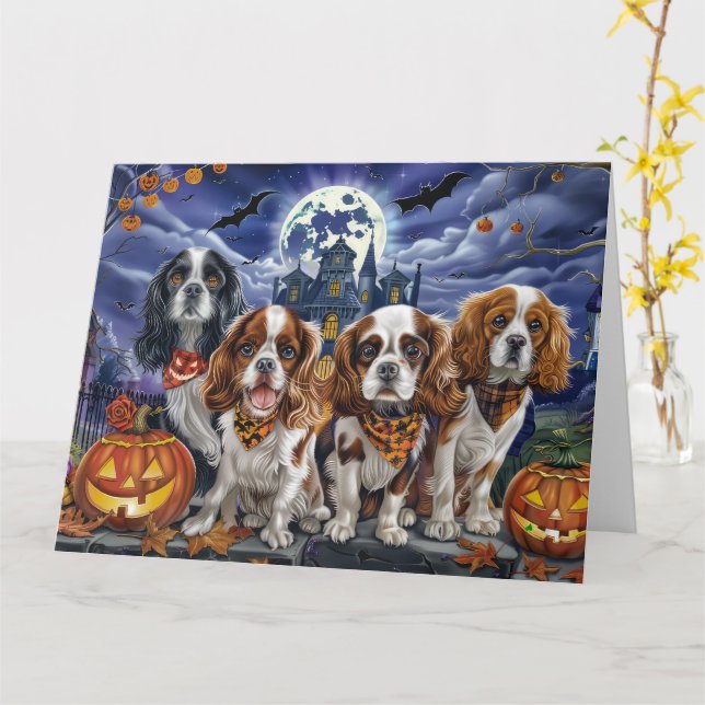 Cavalier King Charles Spaniel Halloween Spooky Karte (Gelbe Blume)