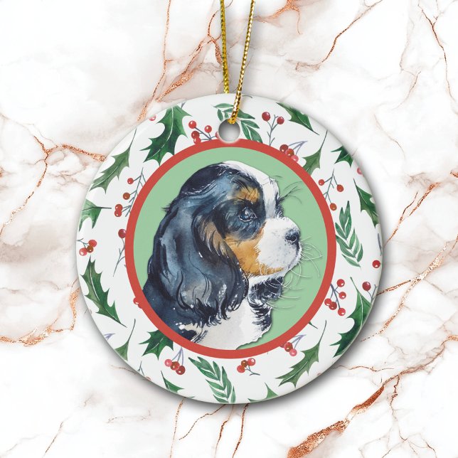 Cavalier King Charles Spaniel Holly Border Keramik Ornament (Von Creator hochgeladen)
