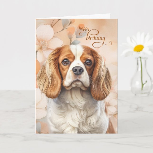 Cavalier King Charles Spaniel Hund Blossom Geburts Karte (Kleine Pflanze)