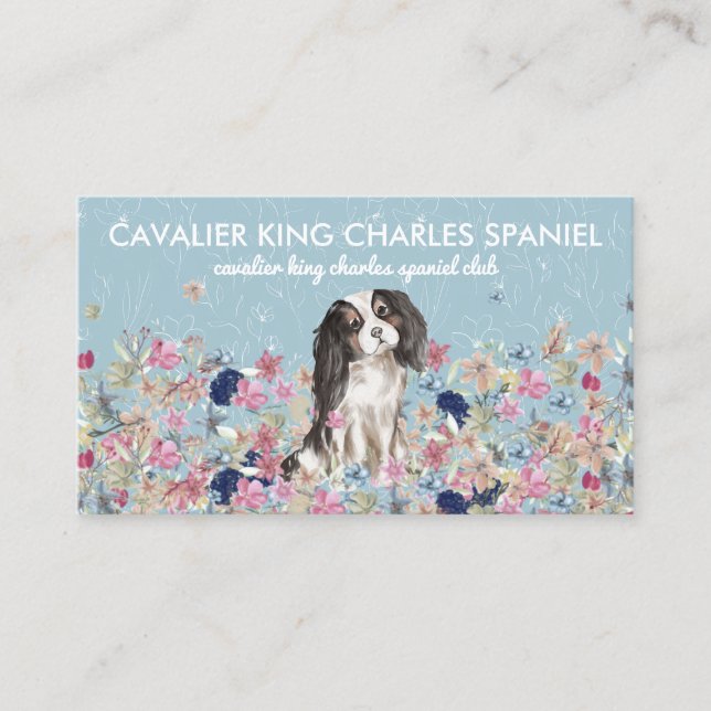 Cavalier King Charles Spaniel Hund Blumenmuster Visitenkarte (Vorderseite)