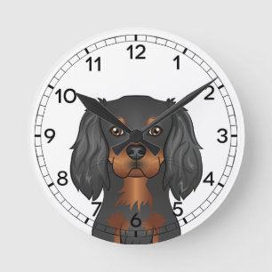 Cavalier King Charles Spaniel Hund Kopf Schwarz &  Runde Wanduhr