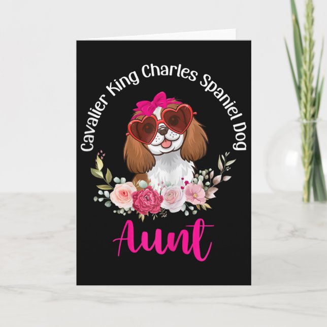 Cavalier King Charles Spaniel Hund Tante Floral Va Karte (Vorderseite)