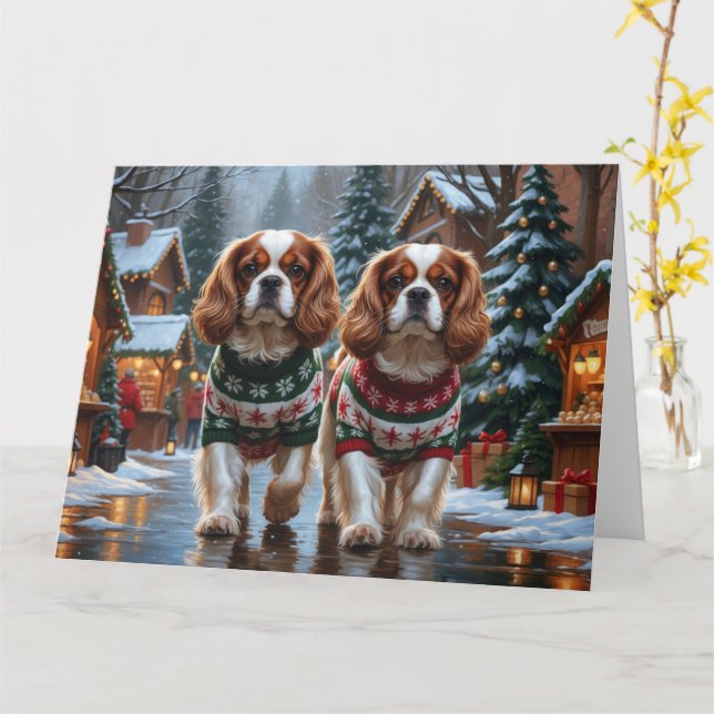 Cavalier King Charles Spaniel Hunde Weihnachtsschn Karte (Gelbe Blume)