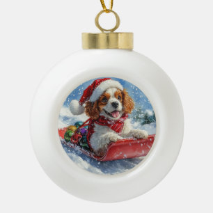Cavalier King Charles Spaniel Hundeschlitten Weihn Keramik Kugel-Ornament