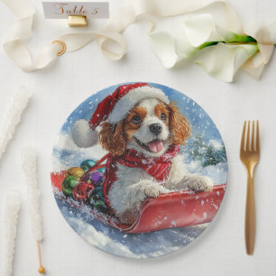 Cavalier King Charles Spaniel Hundeschlitten Weihn Pappteller