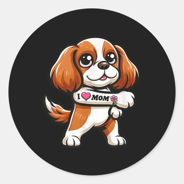 Cavalier King Charles Spaniel I Liebe Mama Funny D Runder Aufkleber (Vorderseite)