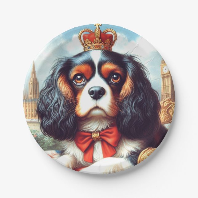 Cavalier King Charles Spaniel Illustration Pappteller (Vorderseite)