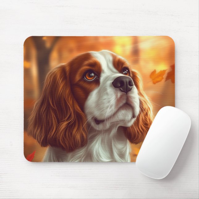 Cavalier King Charles Spaniel im Herbst Mousepad (Mit Mouse)