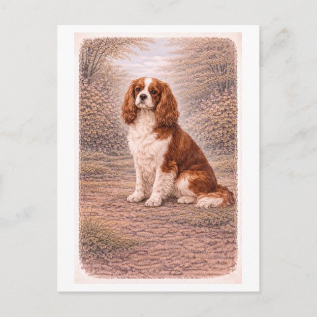 Cavalier King Charles Spaniel im Vintage-Stil Postkarte (Vorderseite)