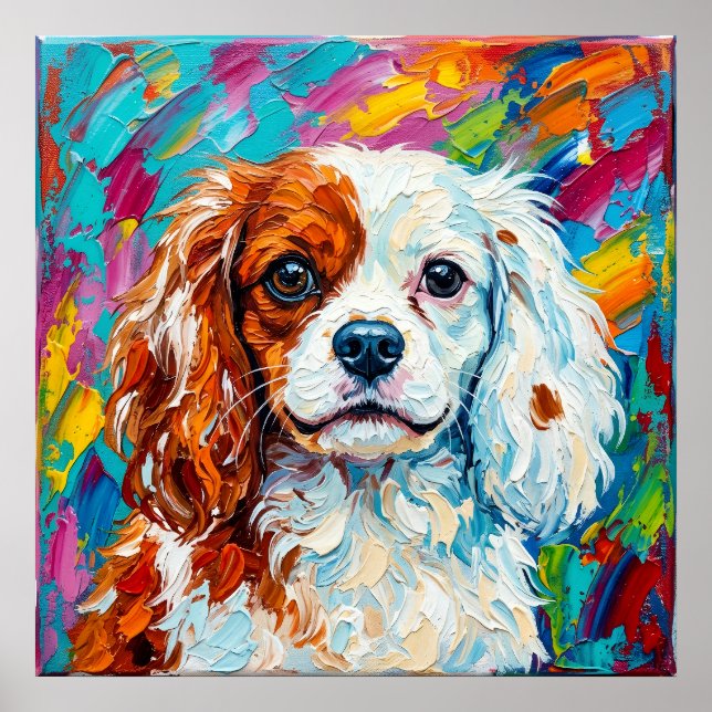 Cavalier King Charles Spaniel Impasto-Porträt Poster (Vorne)