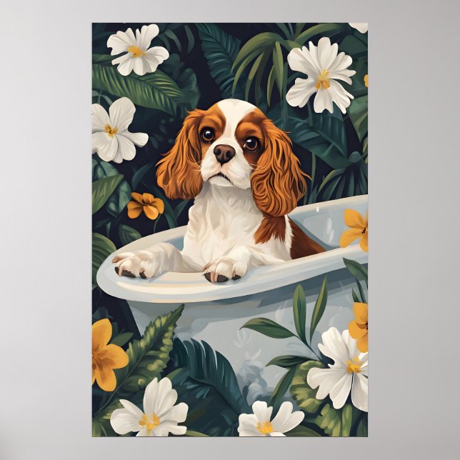 Cavalier King Charles Spaniel In Bathtub Poster (Vorne)