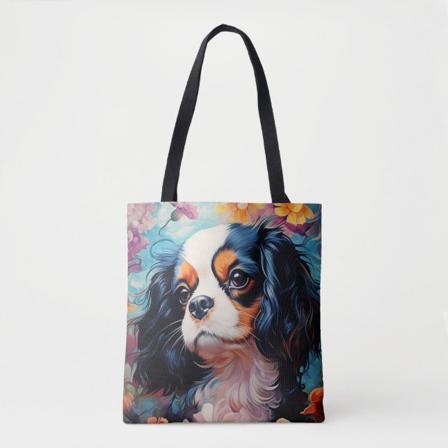 Cavalier King Charles Spaniel in Blume (Vorderseite)