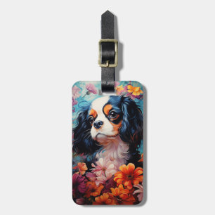 Cavalier King Charles Spaniel in Blume Gepäckanhänger