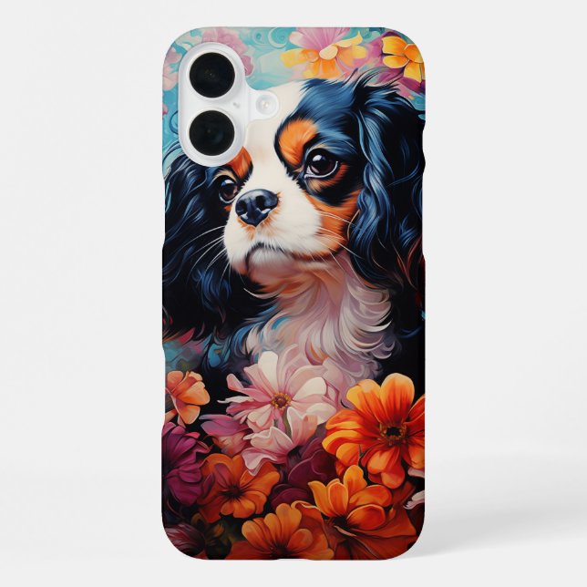 Cavalier King Charles Spaniel in Blume iPhone Hülle (Rückseite)