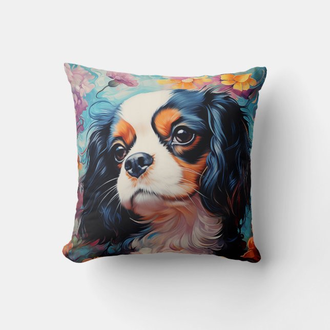 Cavalier King Charles Spaniel in Blume Kissen (Vorderseite)