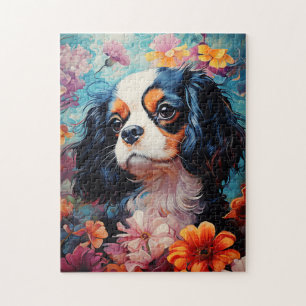 Cavalier King Charles Spaniel in Blume Puzzle