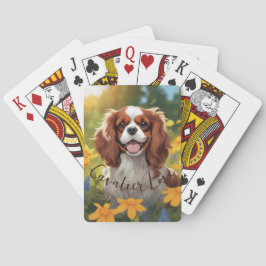 Cavalier King Charles Spaniel in einer Blume Field Spielkarten