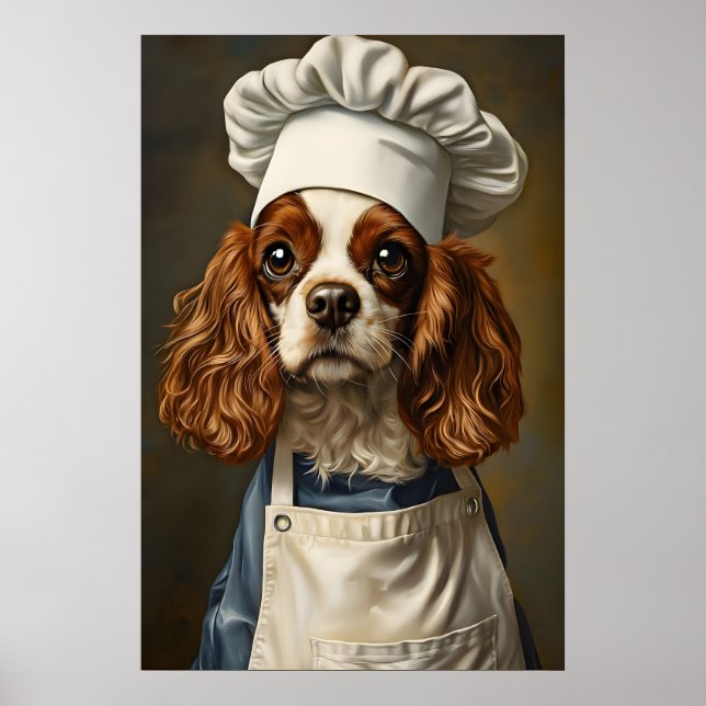 Cavalier King Charles Spaniel in Kochmütze Poster (Vorne)