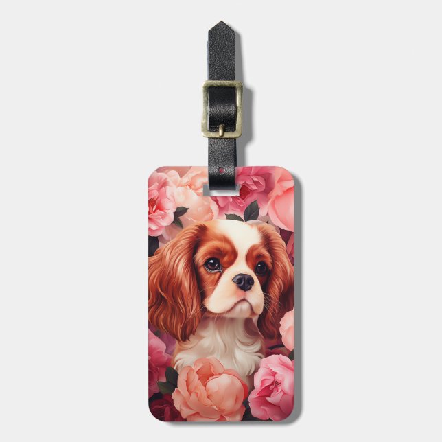 Cavalier King Charles Spaniel in Rose Gepäckanhänger (Vorderseite vertikal)